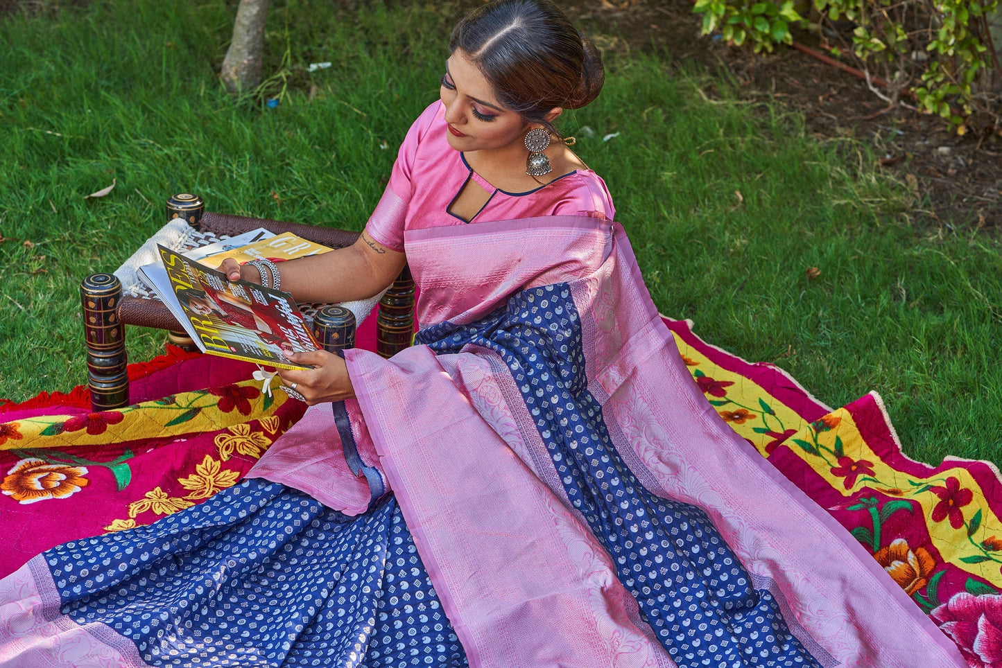 Outstanding Pink Color Jacquard Work Silk Saree