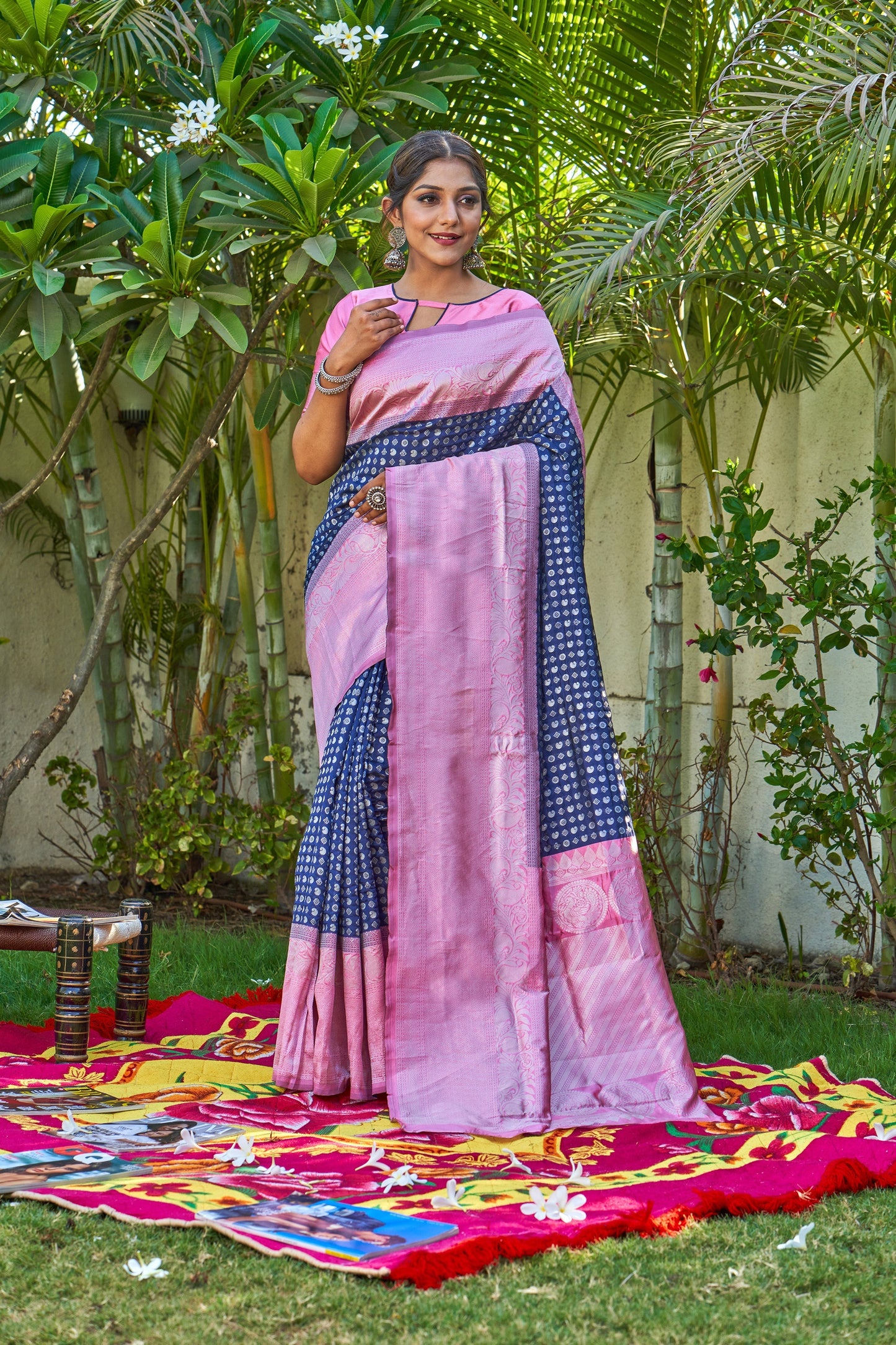 Outstanding Pink Color Jacquard Work Silk Saree