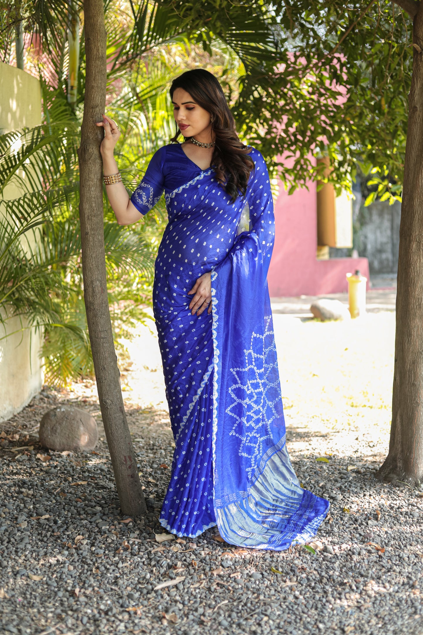 Gorgeous Pure Bandhej Blue Color Silk Saree