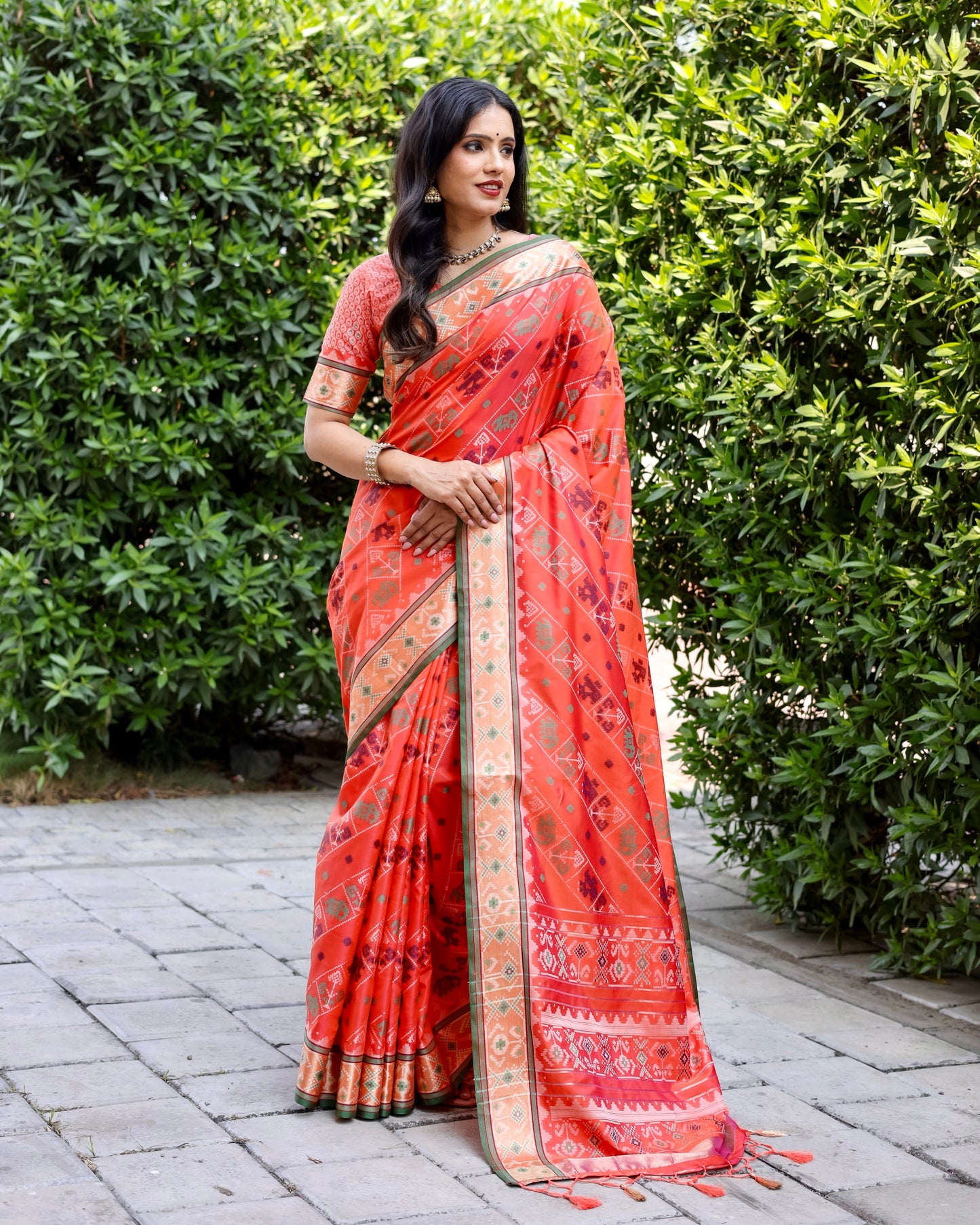 Designer Patola Silk Designed Orange Sarees