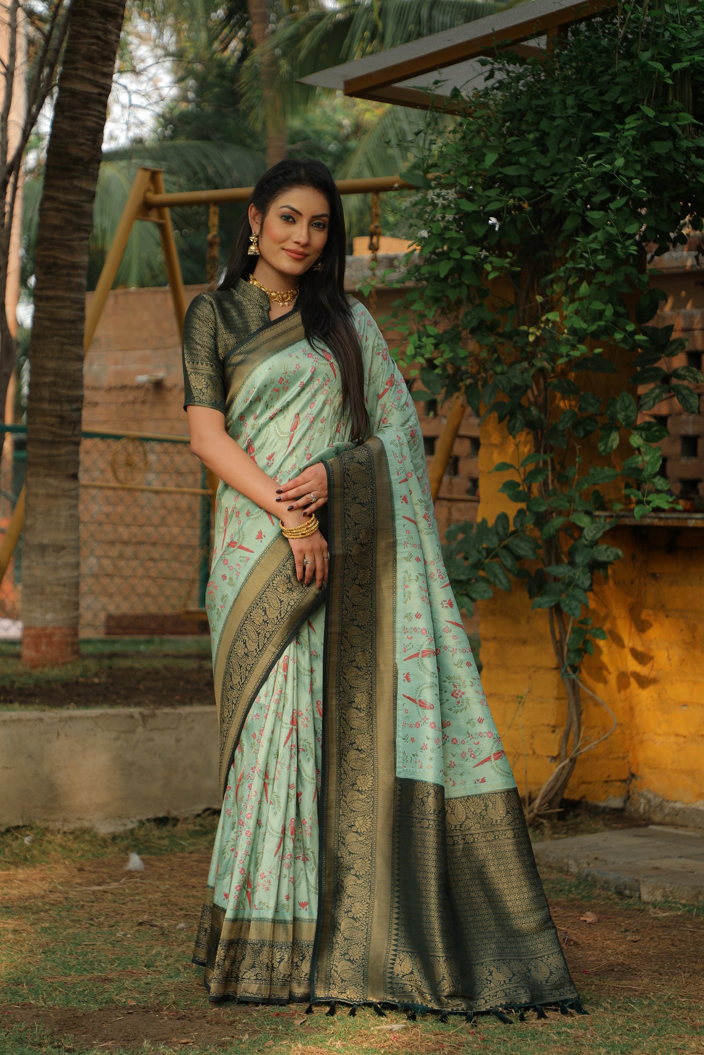 Glossy Kanjivaram Pista Color Soft Silk Saree