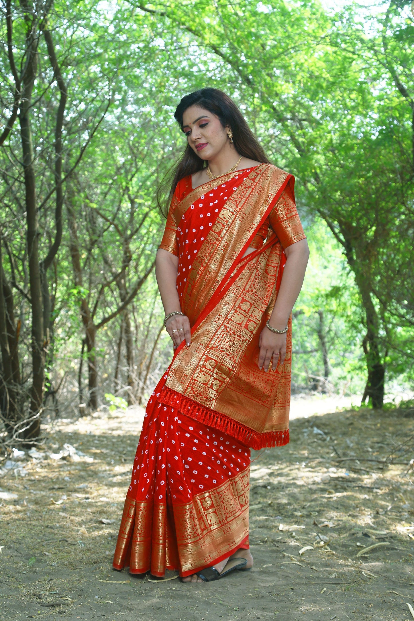 Precious Bandhej Kanjivaram Silk Red Color Saree