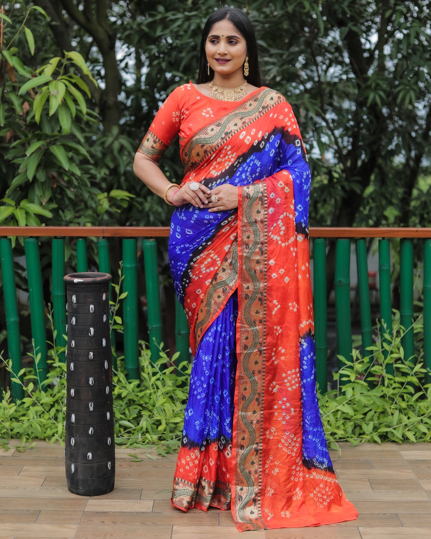 Imposing Bandhej Blue Color Soft Silk Saree