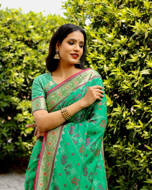 Designer Patola Silk Designed Light Green Sarees