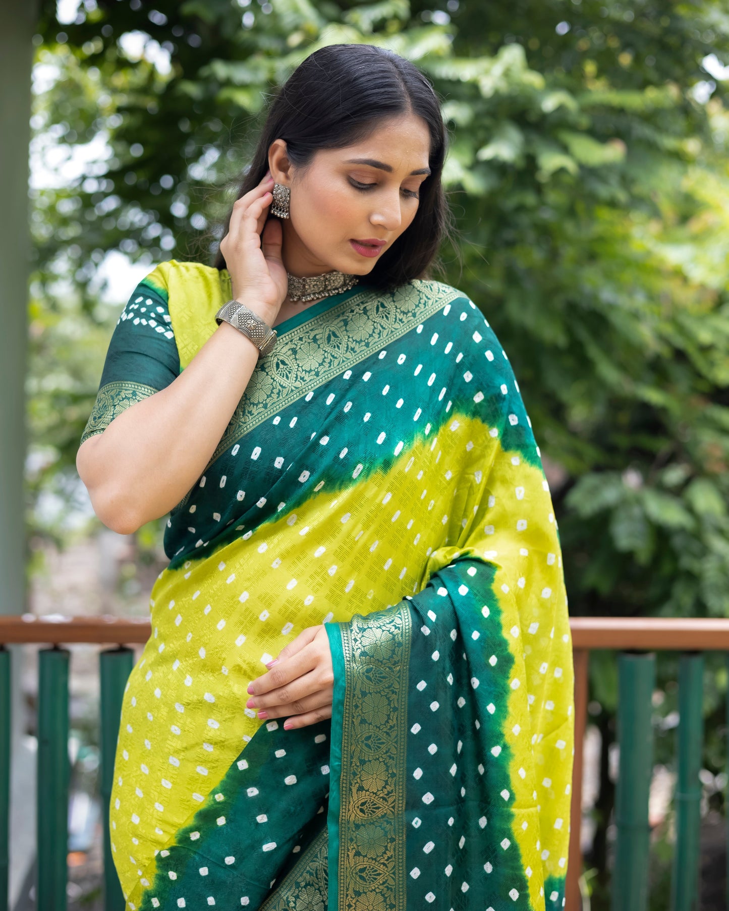 Stylish Bandhej Silk Bandhani Border yellow Color Saree