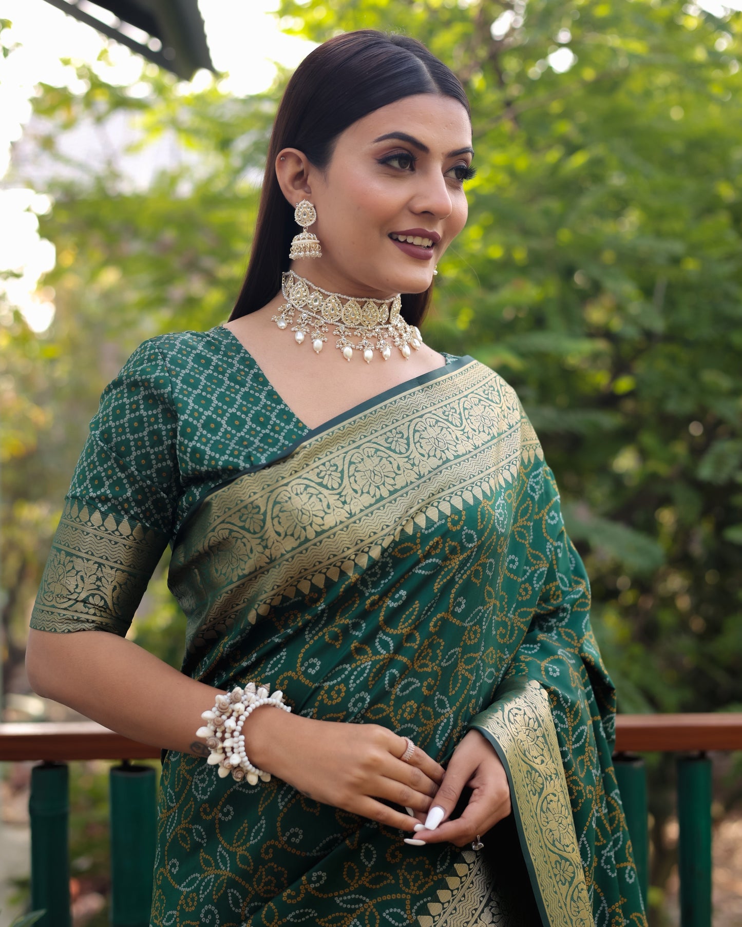 Lovely Silk Bandhej Green Color Patola Sarees