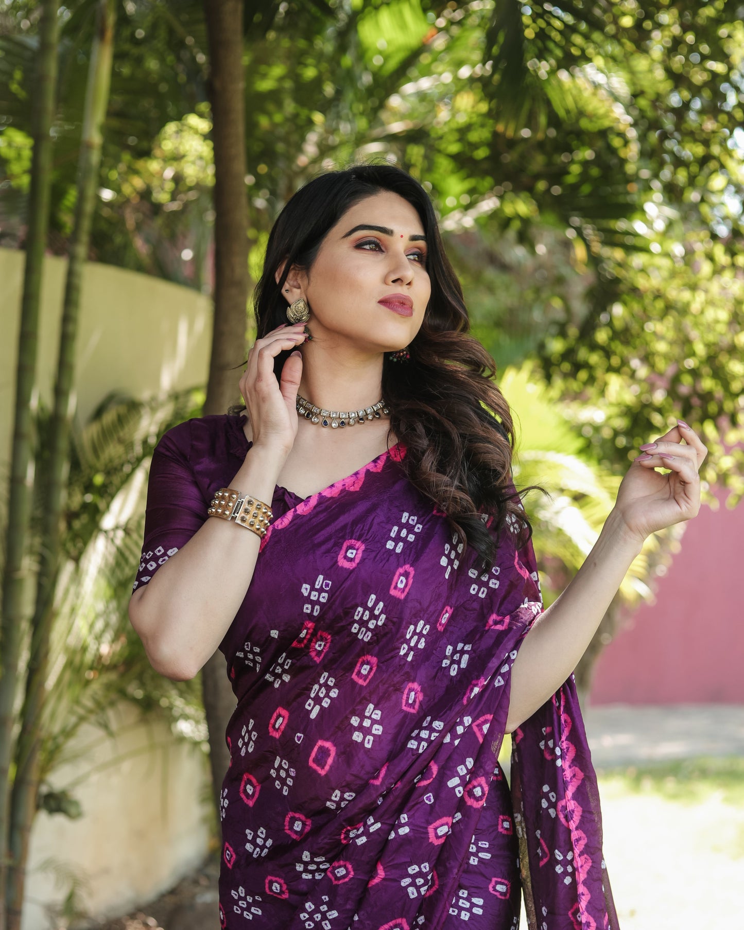 Luxuriant Bandhej Purple Color Silk Saree