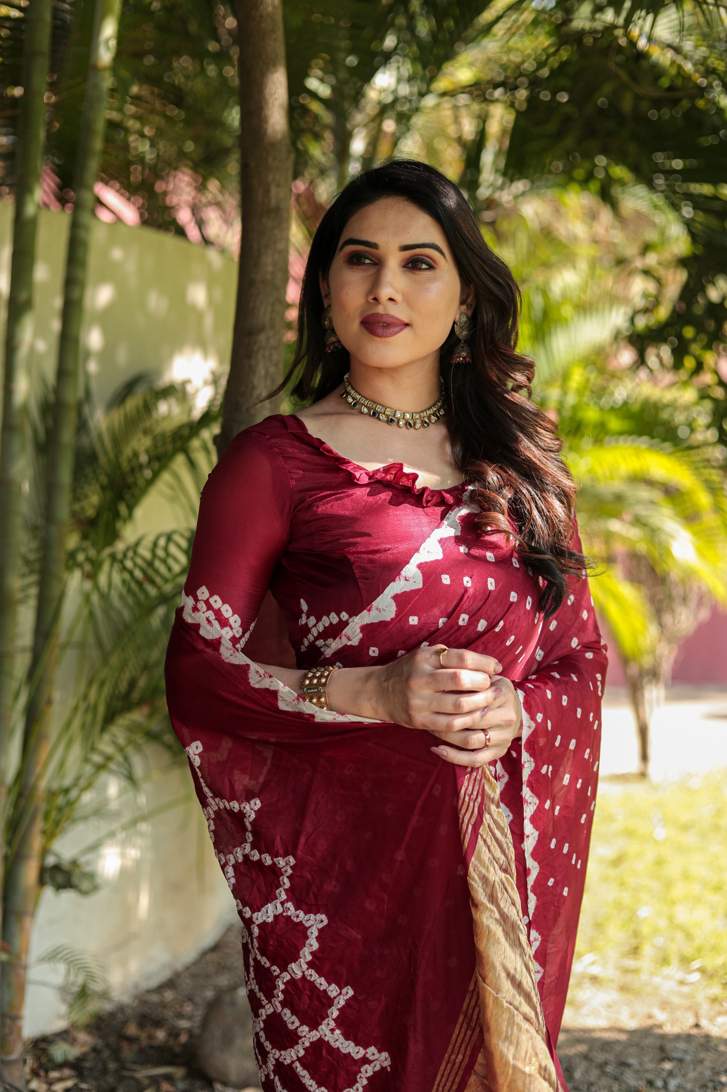 Gorgeous Pure Bandhej Maroon Color Silk Saree