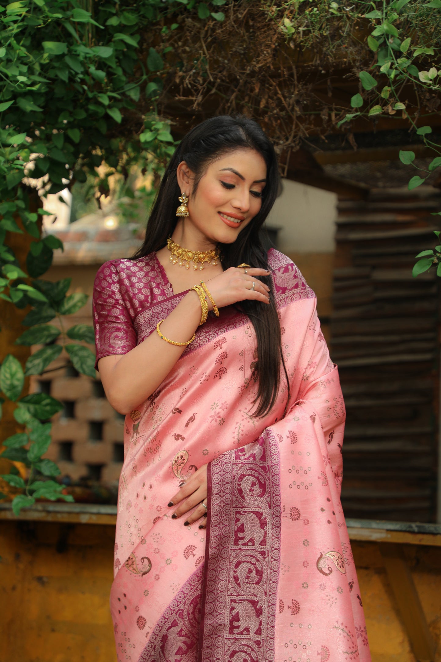 Innovative Soft Silk Zari Weaving Pink Color Saree