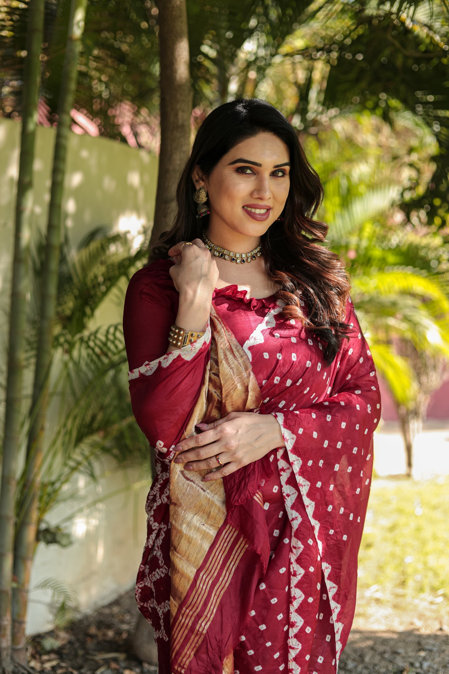 Gorgeous Pure Bandhej Maroon Color Silk Saree