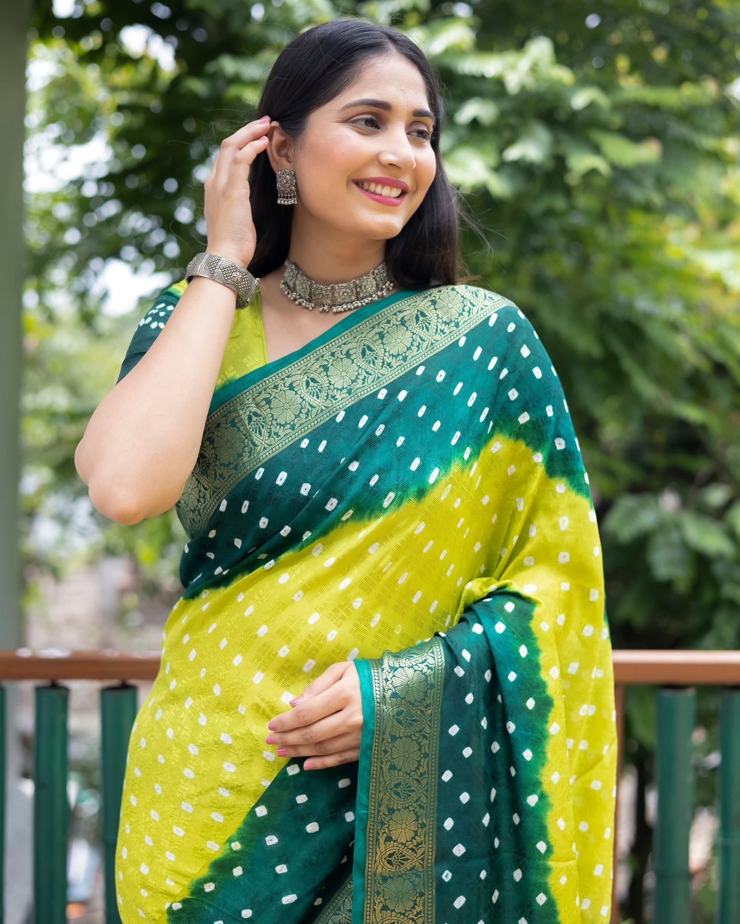 Stylish Bandhej Silk Bandhani Border yellow Color Saree