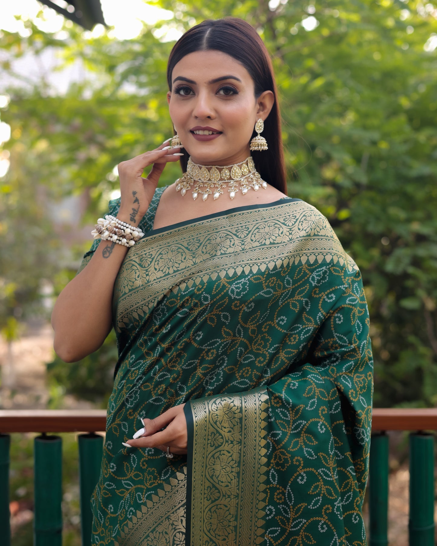 Lovely Silk Bandhej Green Color Patola Sarees