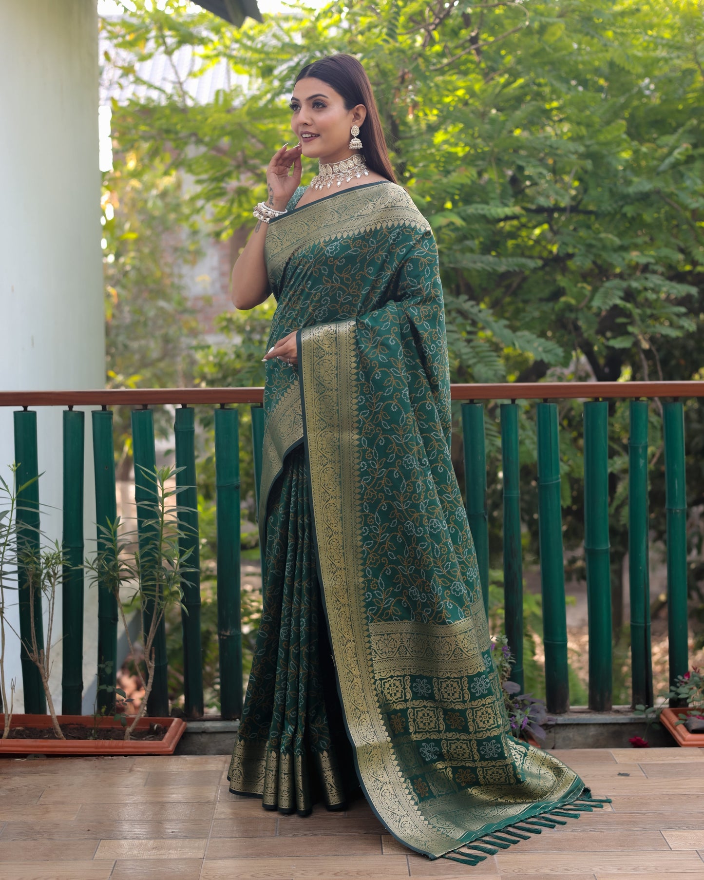 Lovely Silk Bandhej Green Color Patola Sarees