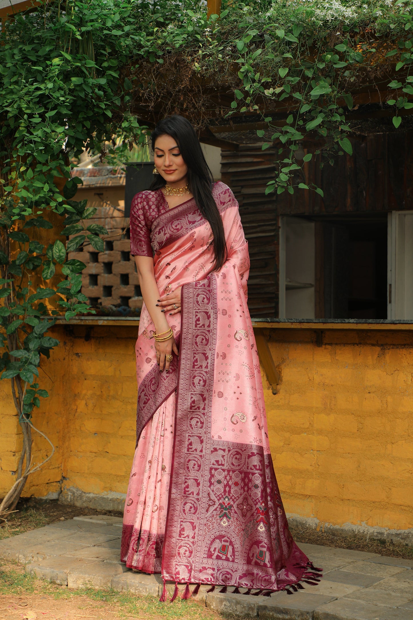 Innovative Soft Silk Zari Weaving Pink Color Saree