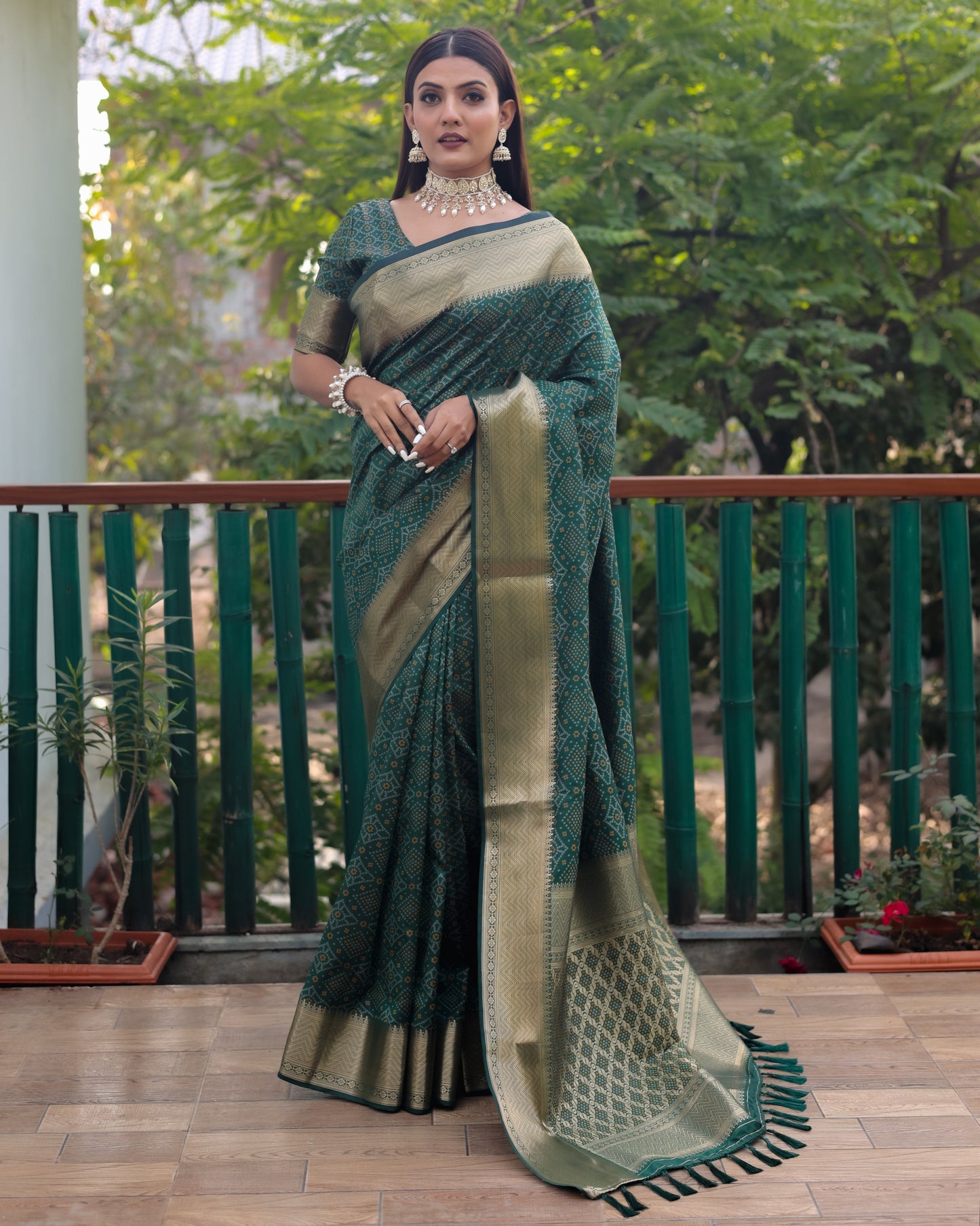 Stylish Patola Sarees Green Color Saree