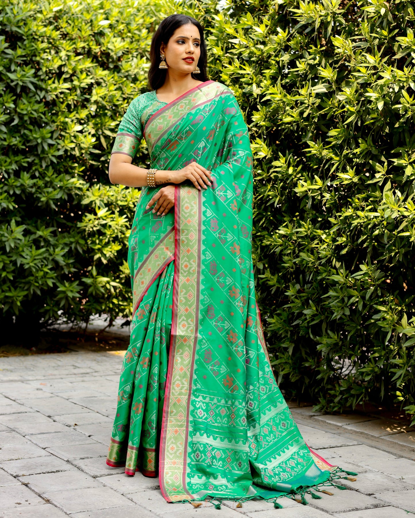 Designer Patola Silk Designed Light Green Sarees