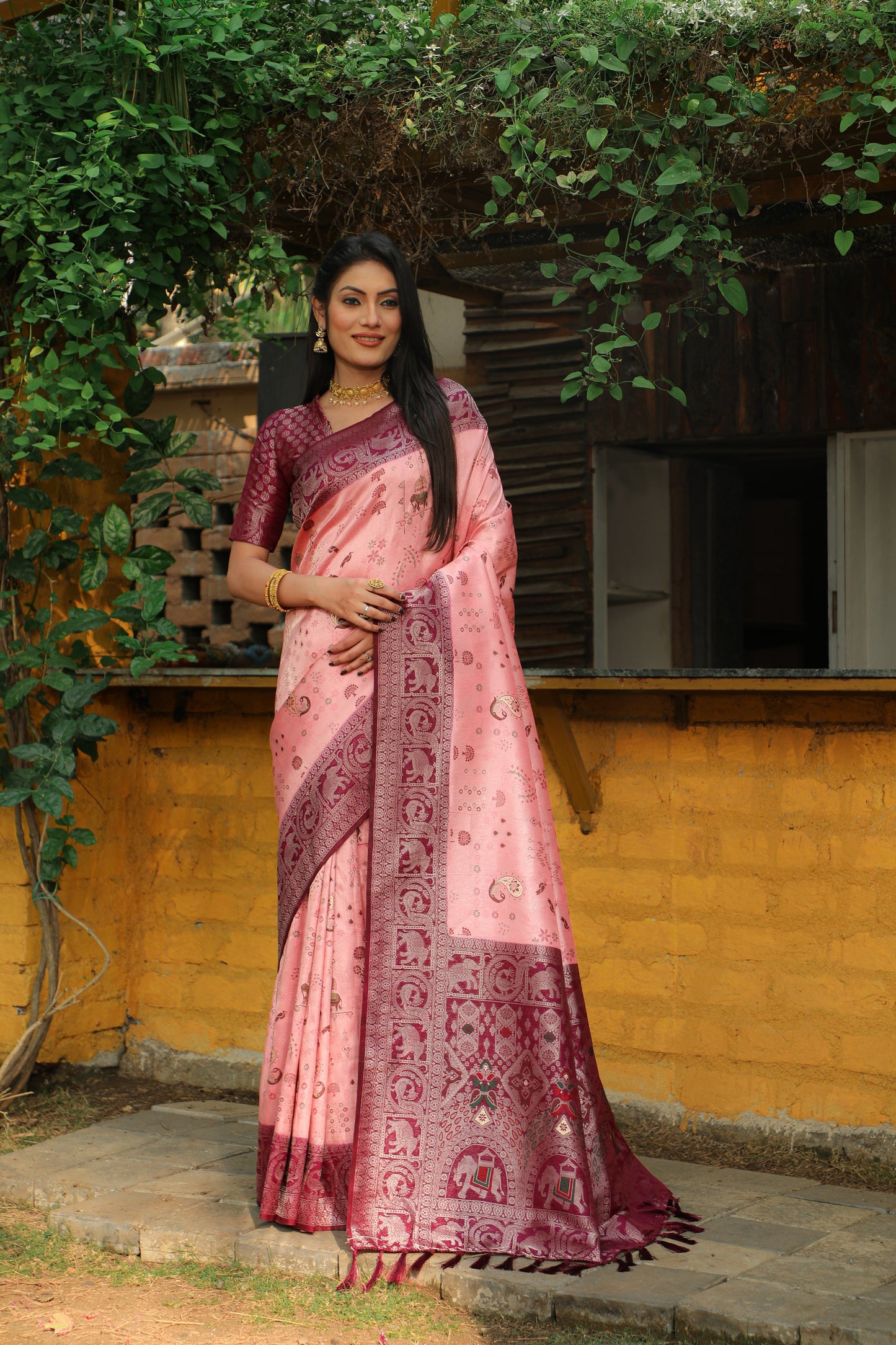 Innovative Soft Silk Zari Weaving Pink Color Saree