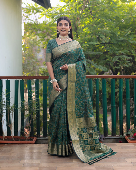 Lovely Silk Bandhej Green Color Patola Sarees