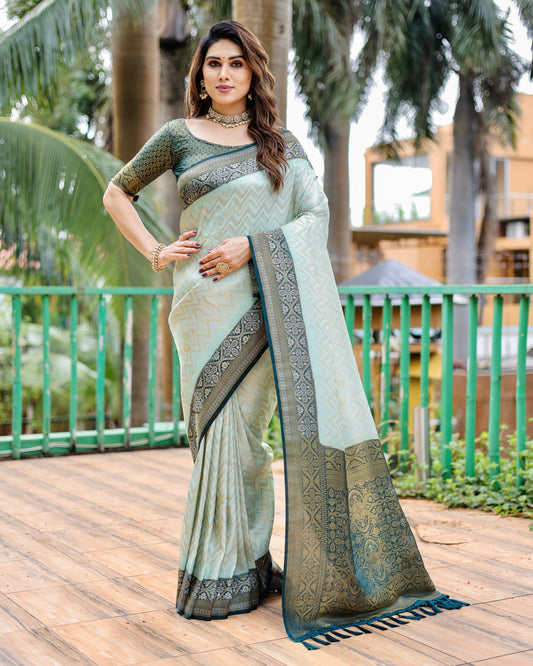 Imposing Kanjivaram Leheriya Pista Color Silk Saree