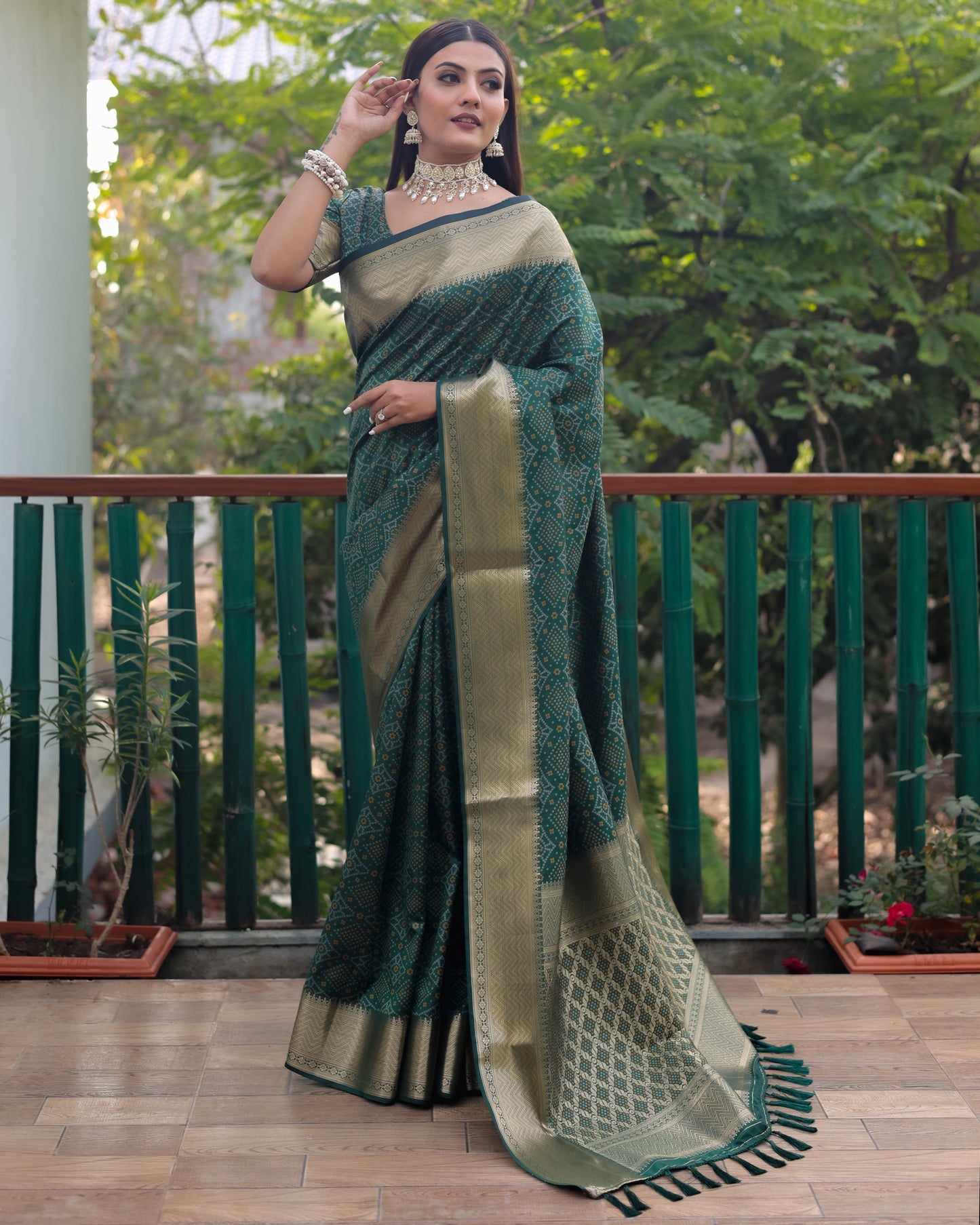 Stylish Patola Sarees Green Color Saree