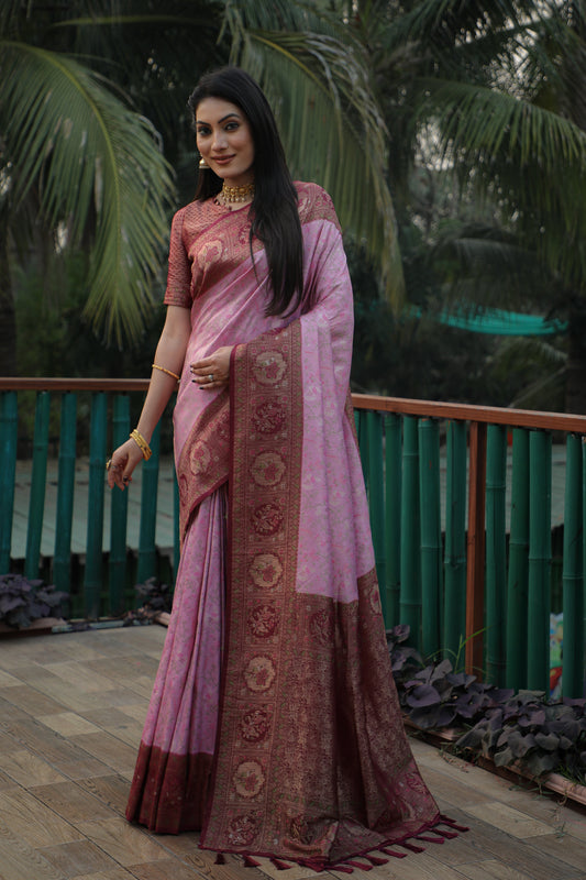 Charming Kanjivaram Light Pink Color Soft Silk Saree