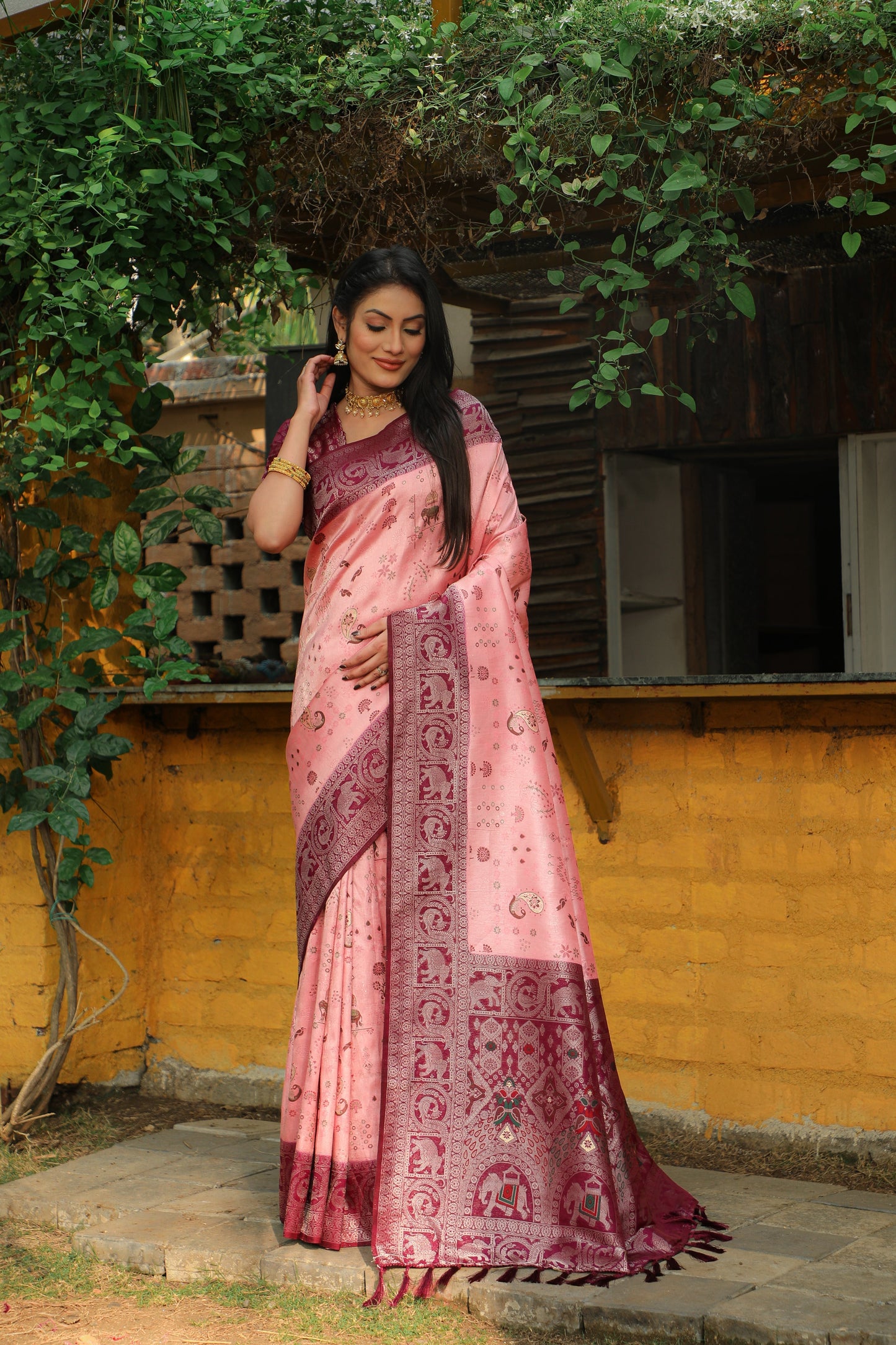 Innovative Soft Silk Zari Weaving Pink Color Saree