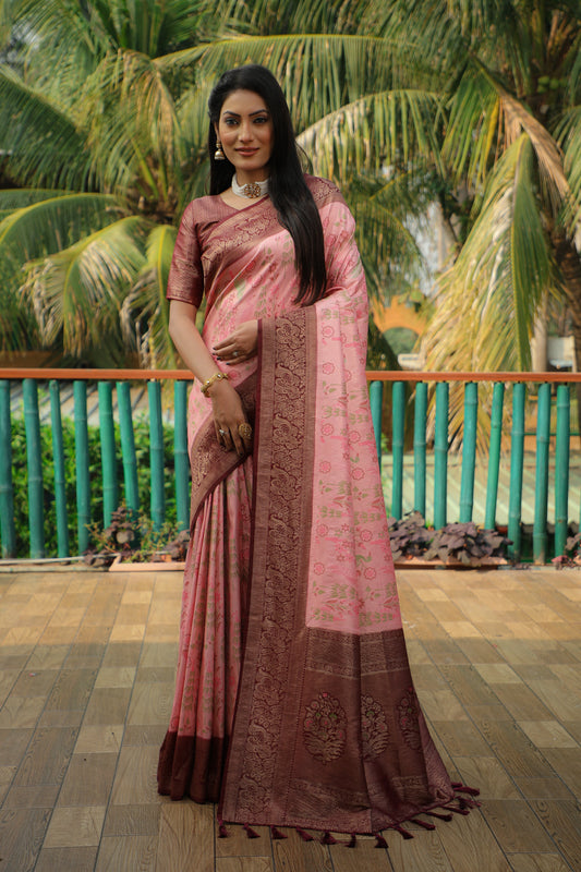 Classic Kanjivaram Soft Silk Light Pink Color Wedding Wear Saree