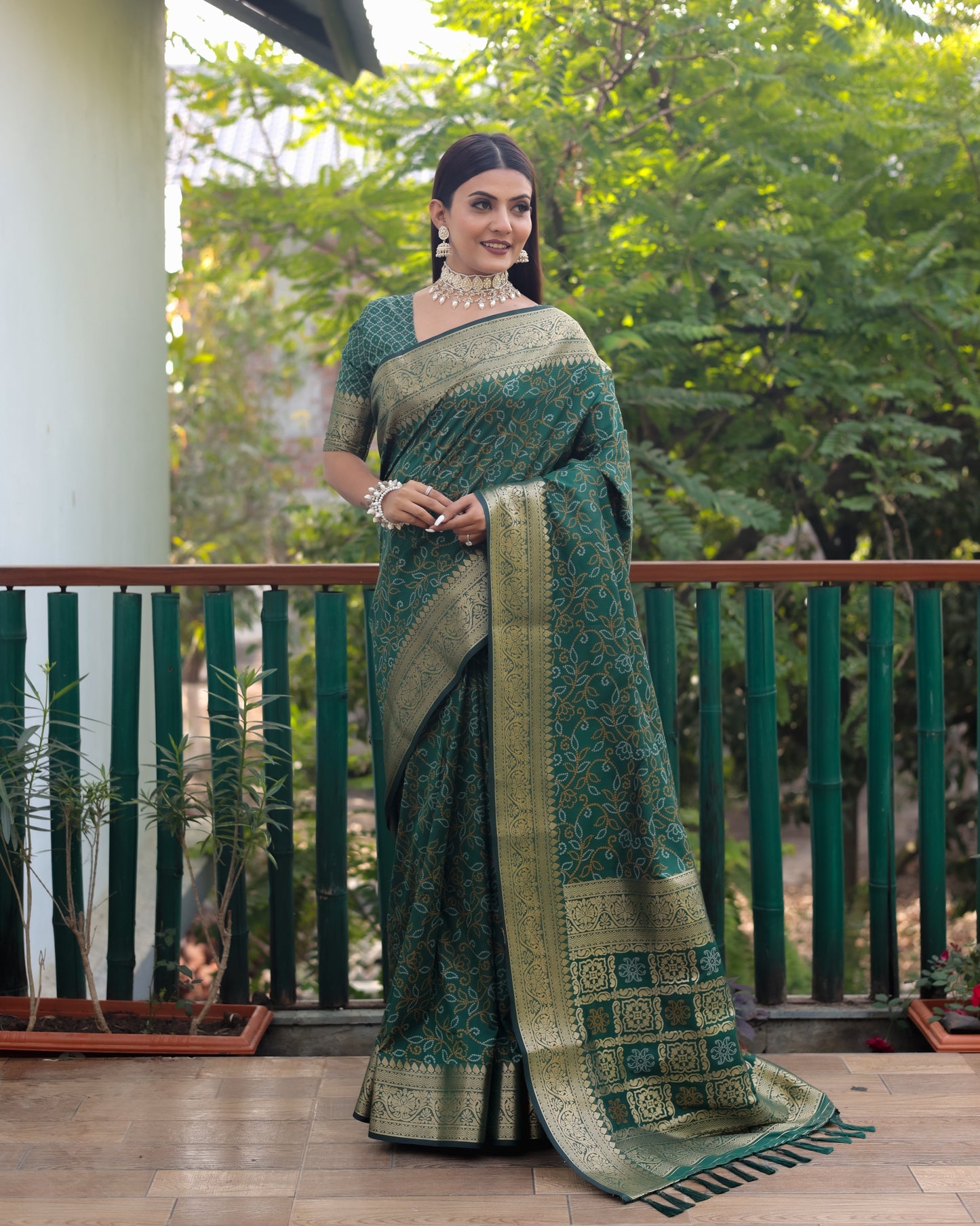 Lovely Silk Bandhej Green Color Patola Sarees