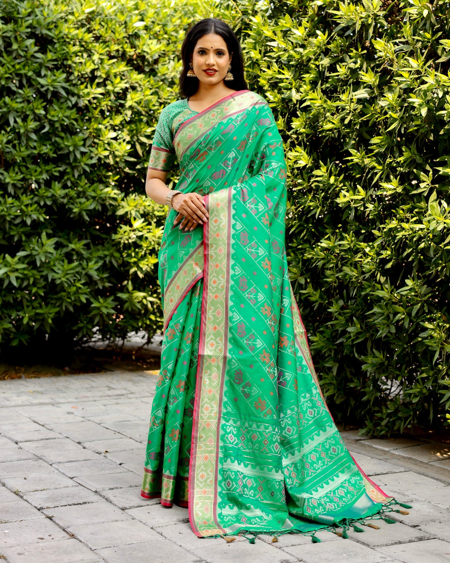 Designer Patola Silk Designed Light Green Sarees