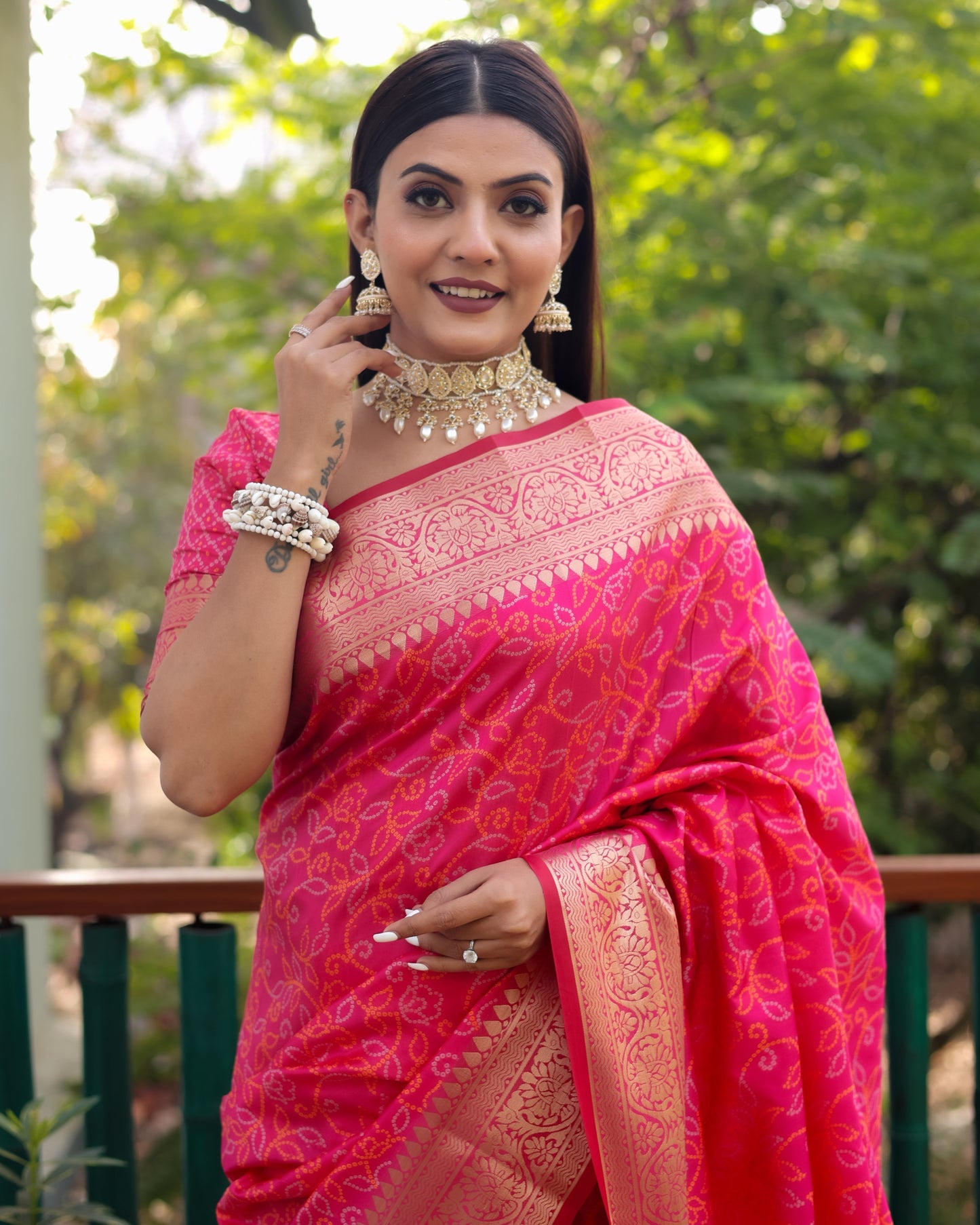 Lovely Silk Bandhej Pink Color Patola Sarees