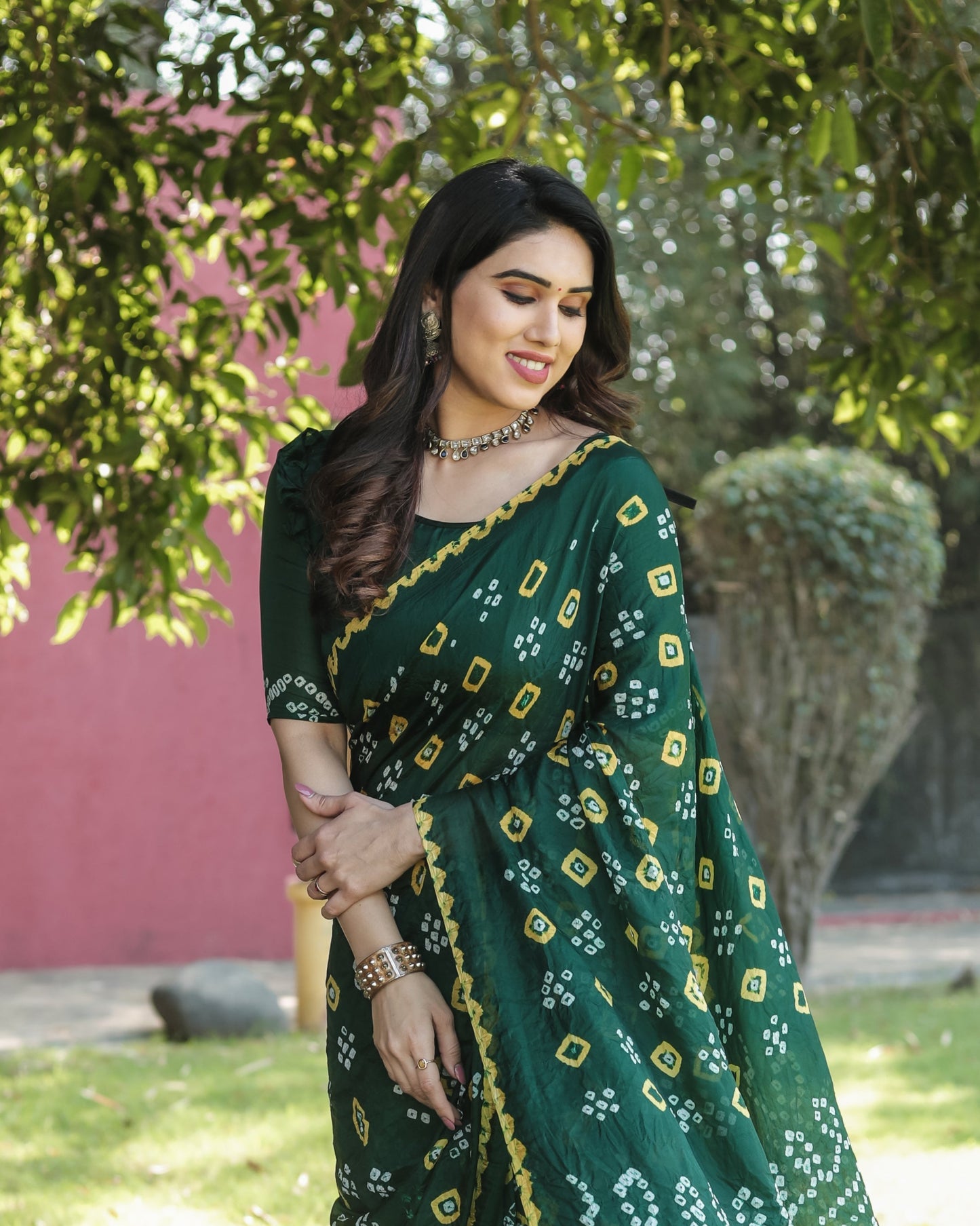 Luxuriant Bandhej Green Color Silk Saree