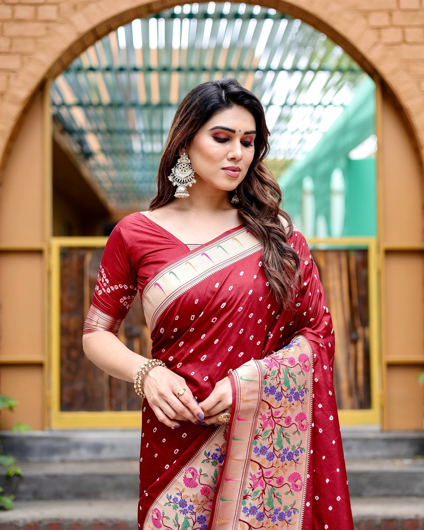 Charming Bandhej Paithani Red Color Silk Saree