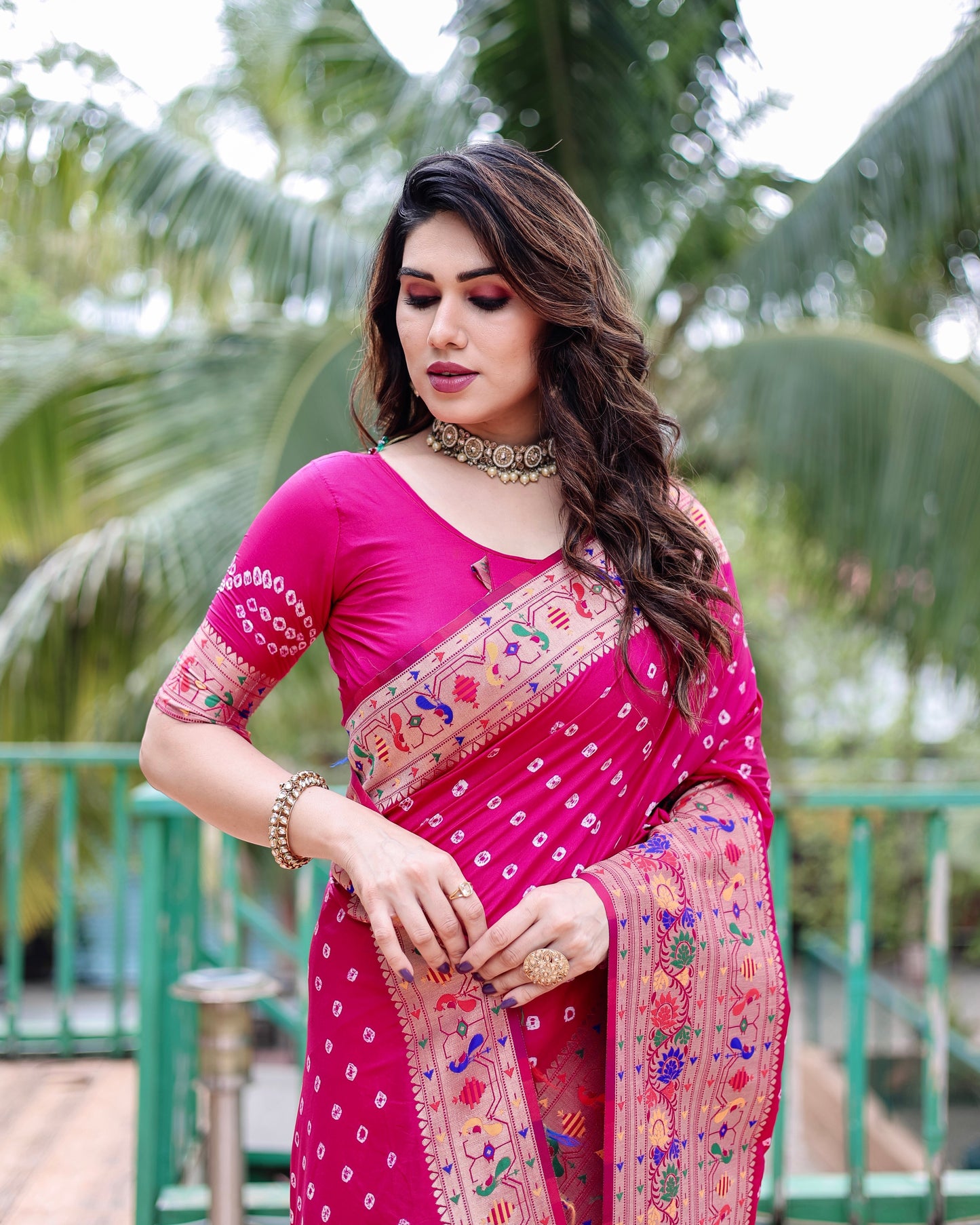 Glorious Paithani Bandhej Pink Color Silk Saree