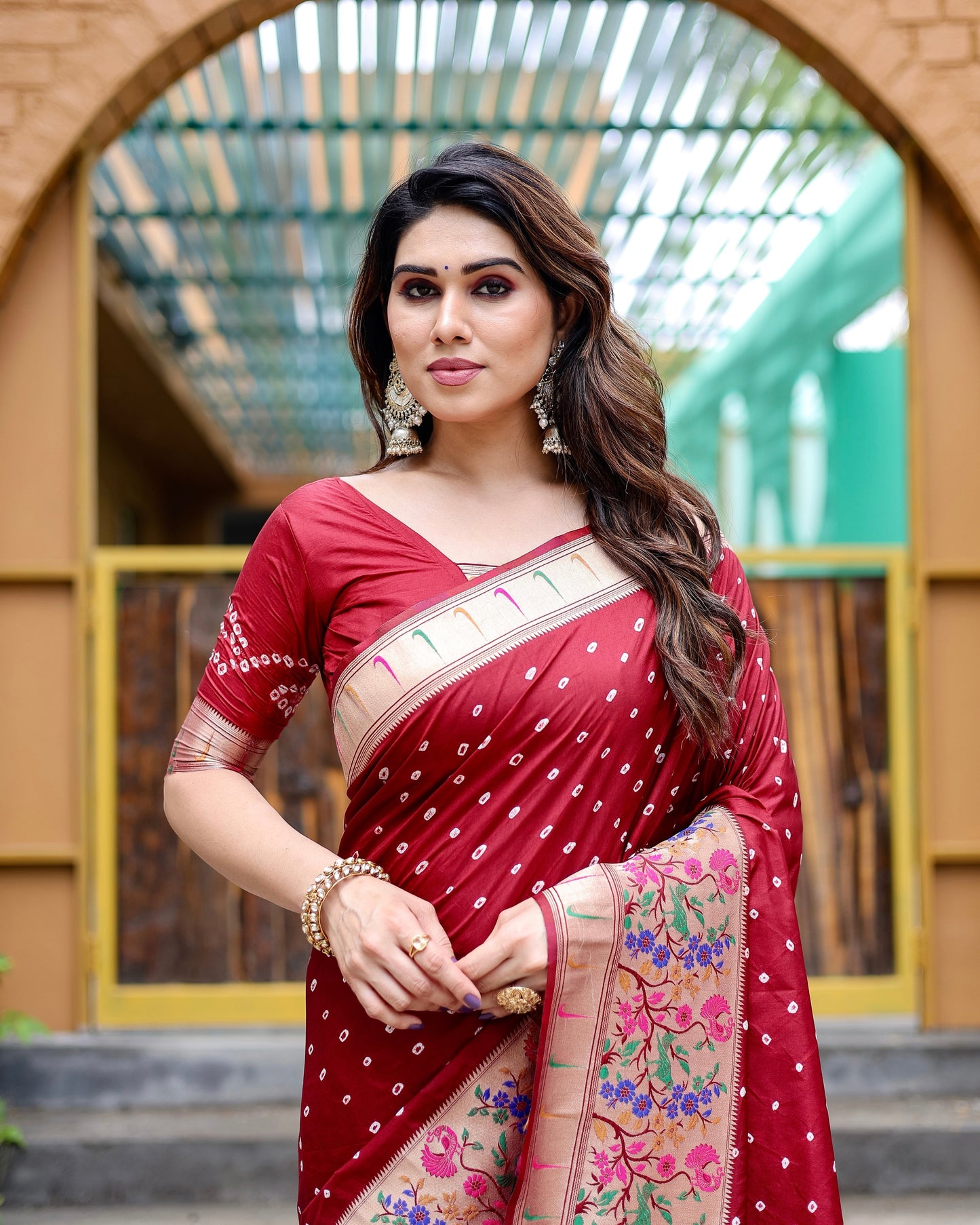 Charming Bandhej Paithani Red Color Silk Saree