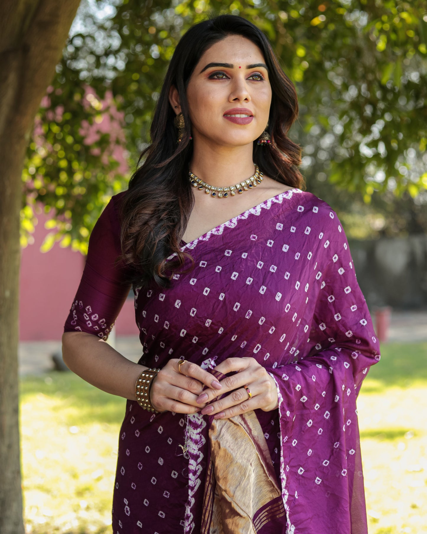 Gorgeous Pure Bandhej Purple Color  Silk Saree