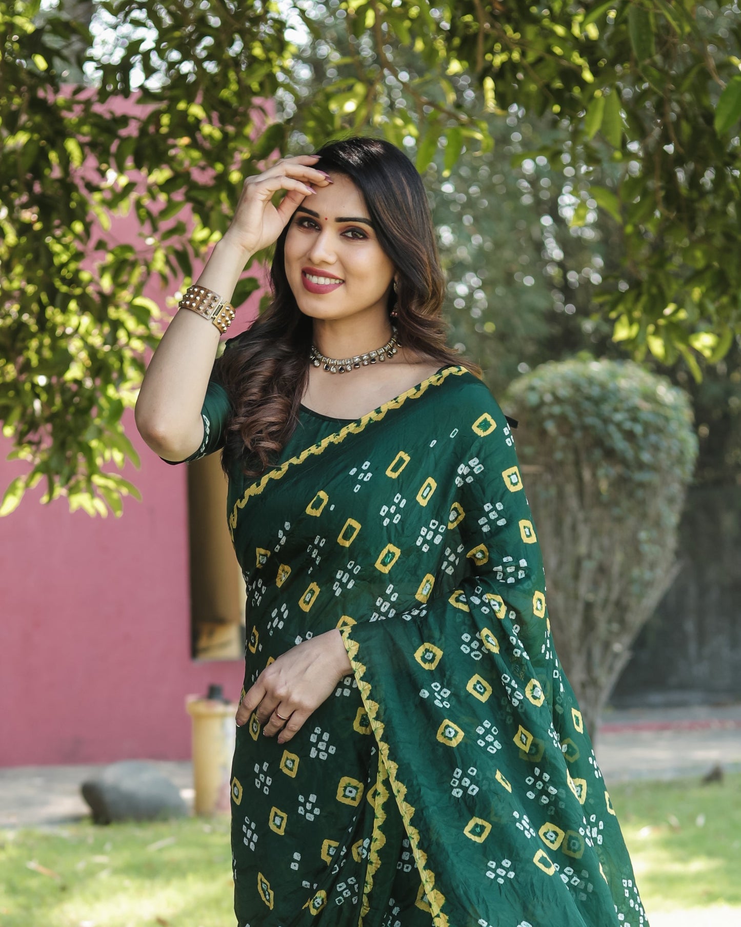 Luxuriant Bandhej Green Color Silk Saree