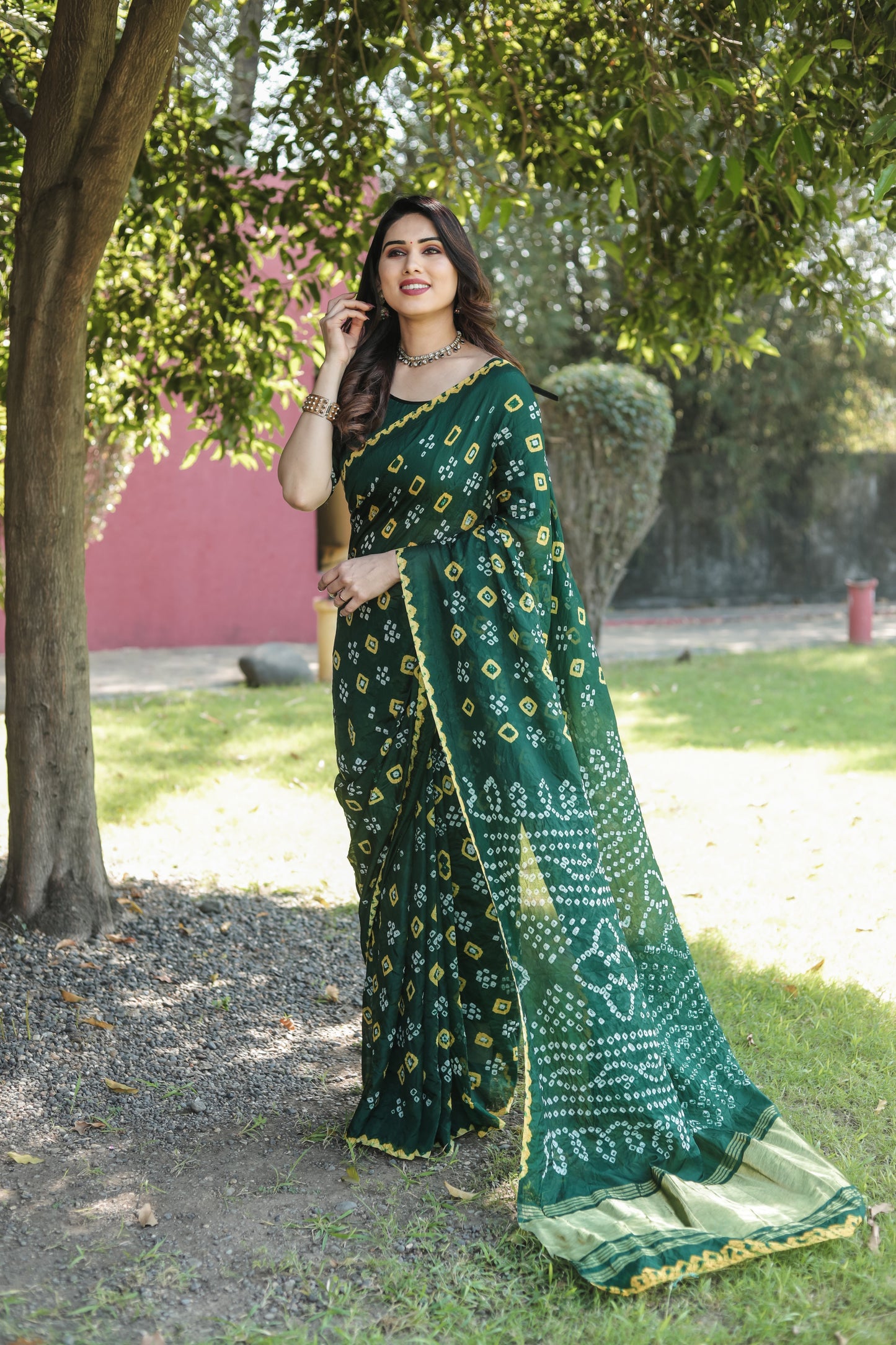 Luxuriant Bandhej Green Color Silk Saree