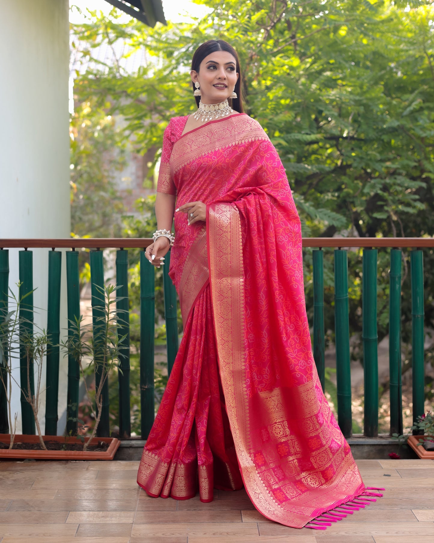 Lovely Silk Bandhej Pink Color Patola Sarees