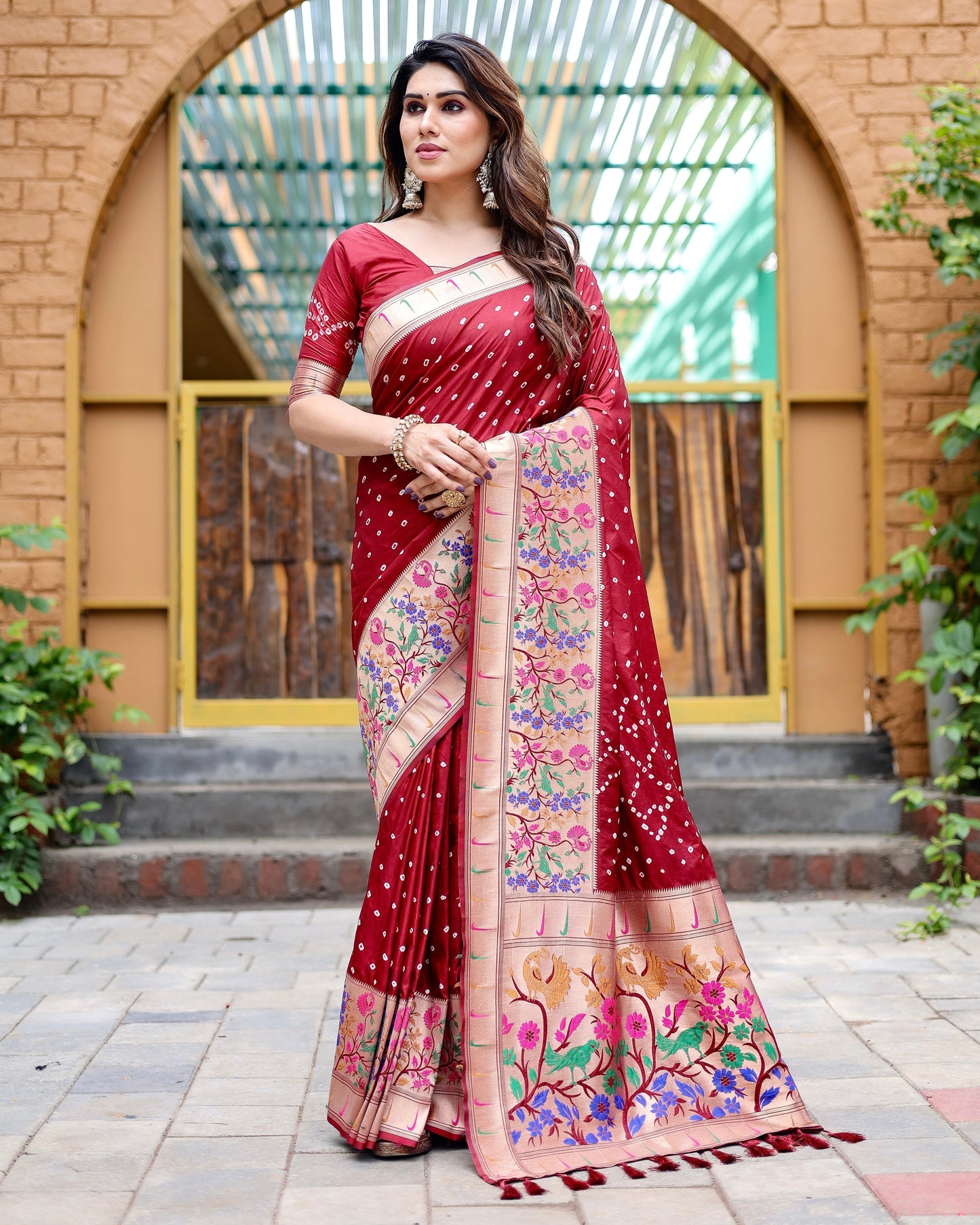 Charming Bandhej Paithani Red Color Silk Saree