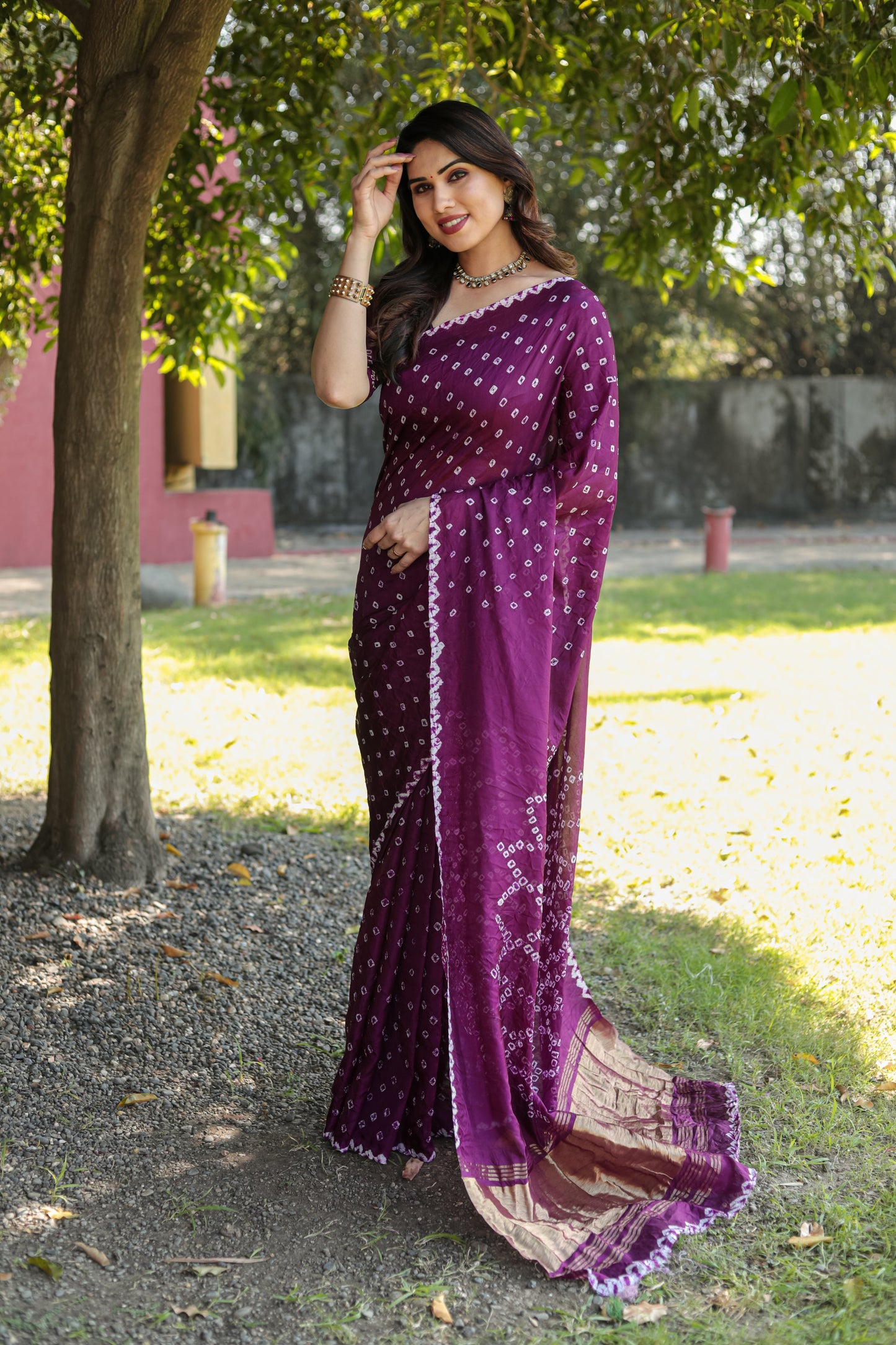 Gorgeous Pure Bandhej Purple Color  Silk Saree