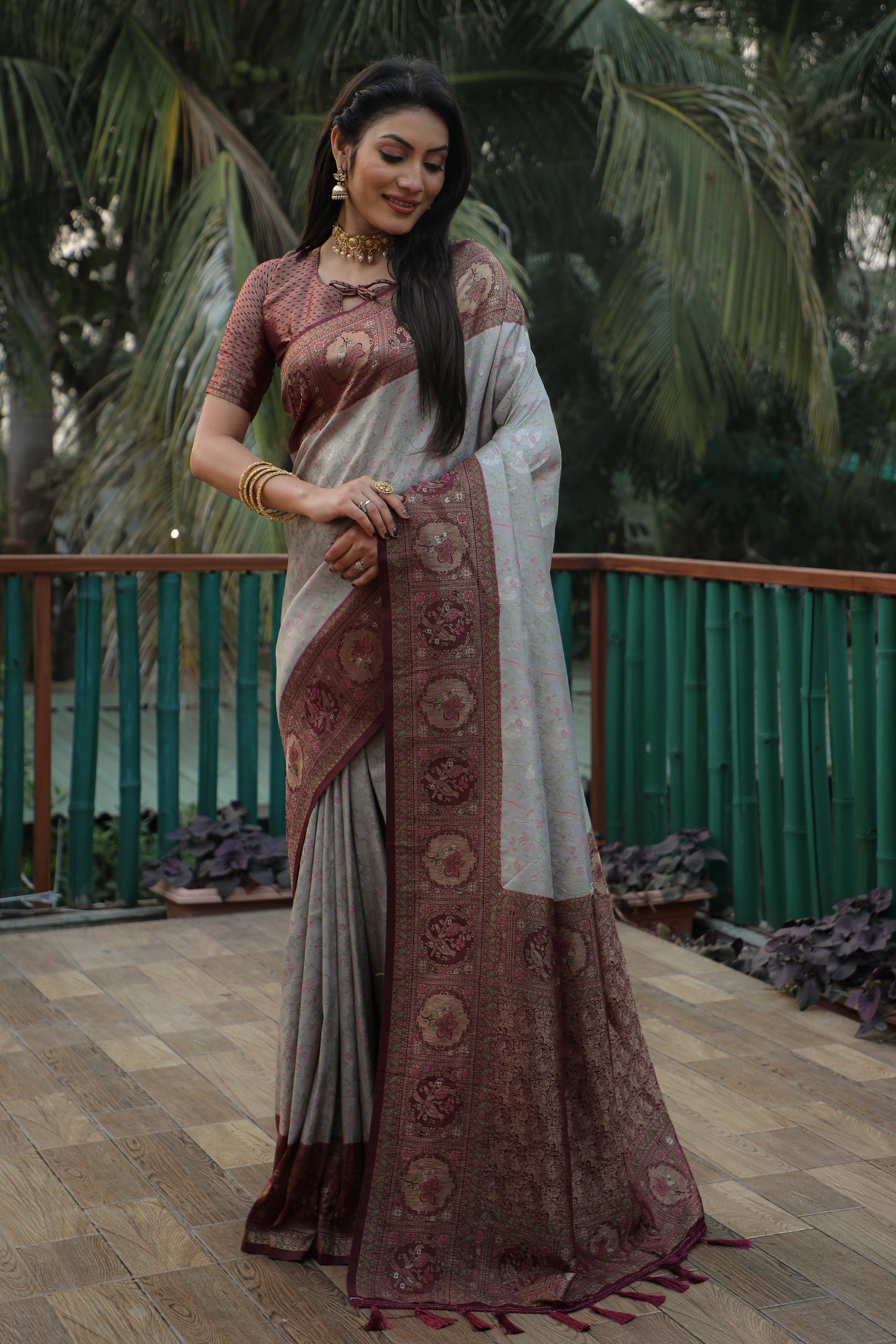 Charming Kanjivaram Grey Color Soft Silk Saree