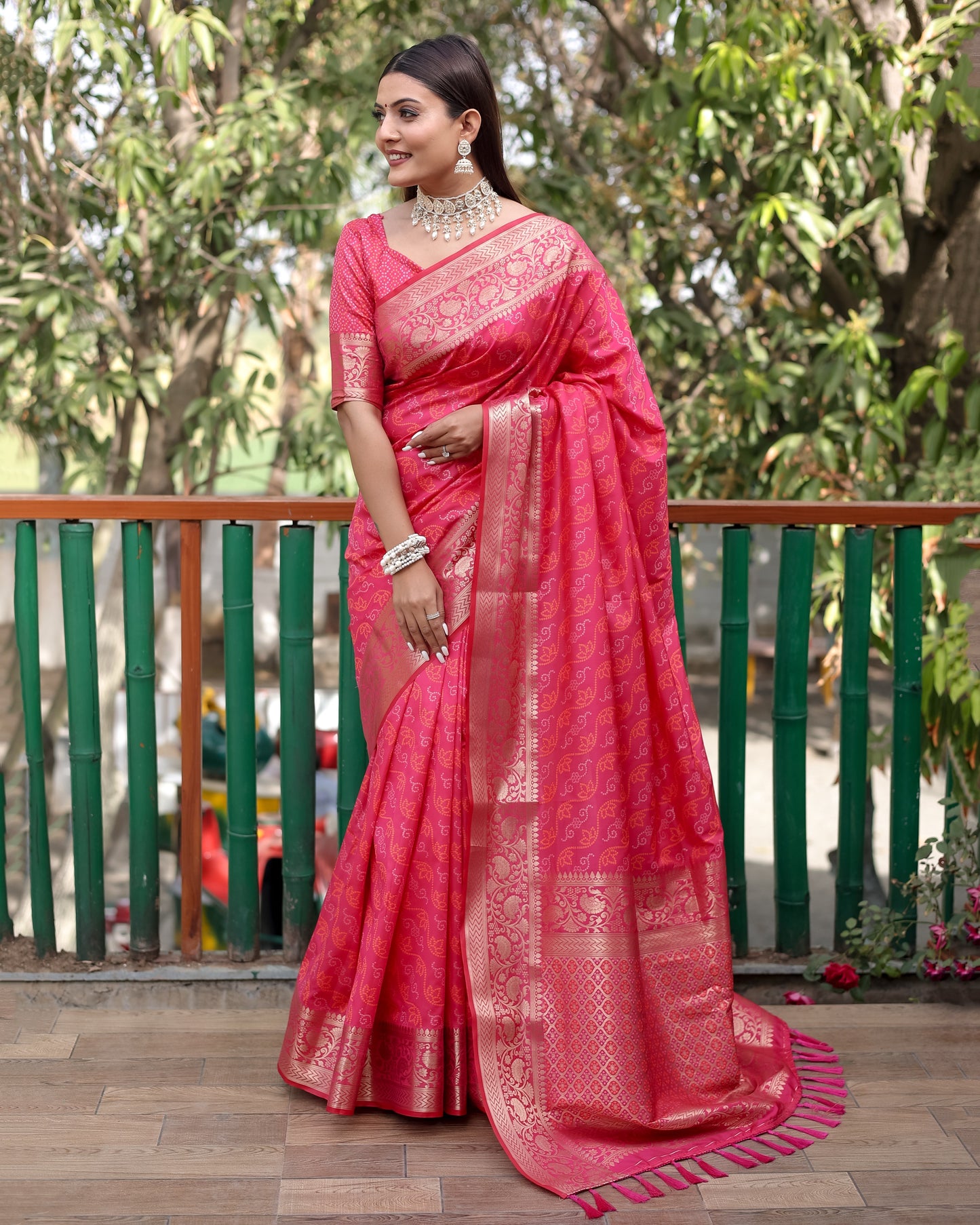 Shining Bandhej Patola Pink Color Silk Sarees