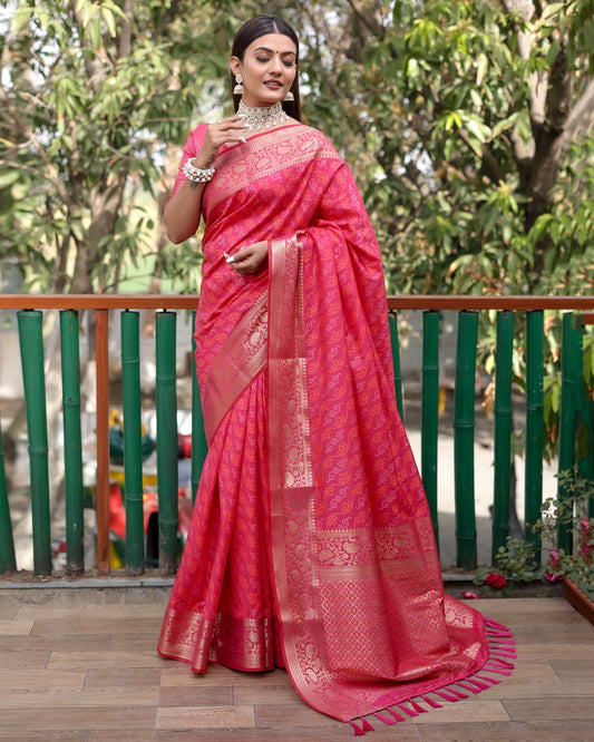 Shining Bandhej Patola Pink Color Silk Sarees