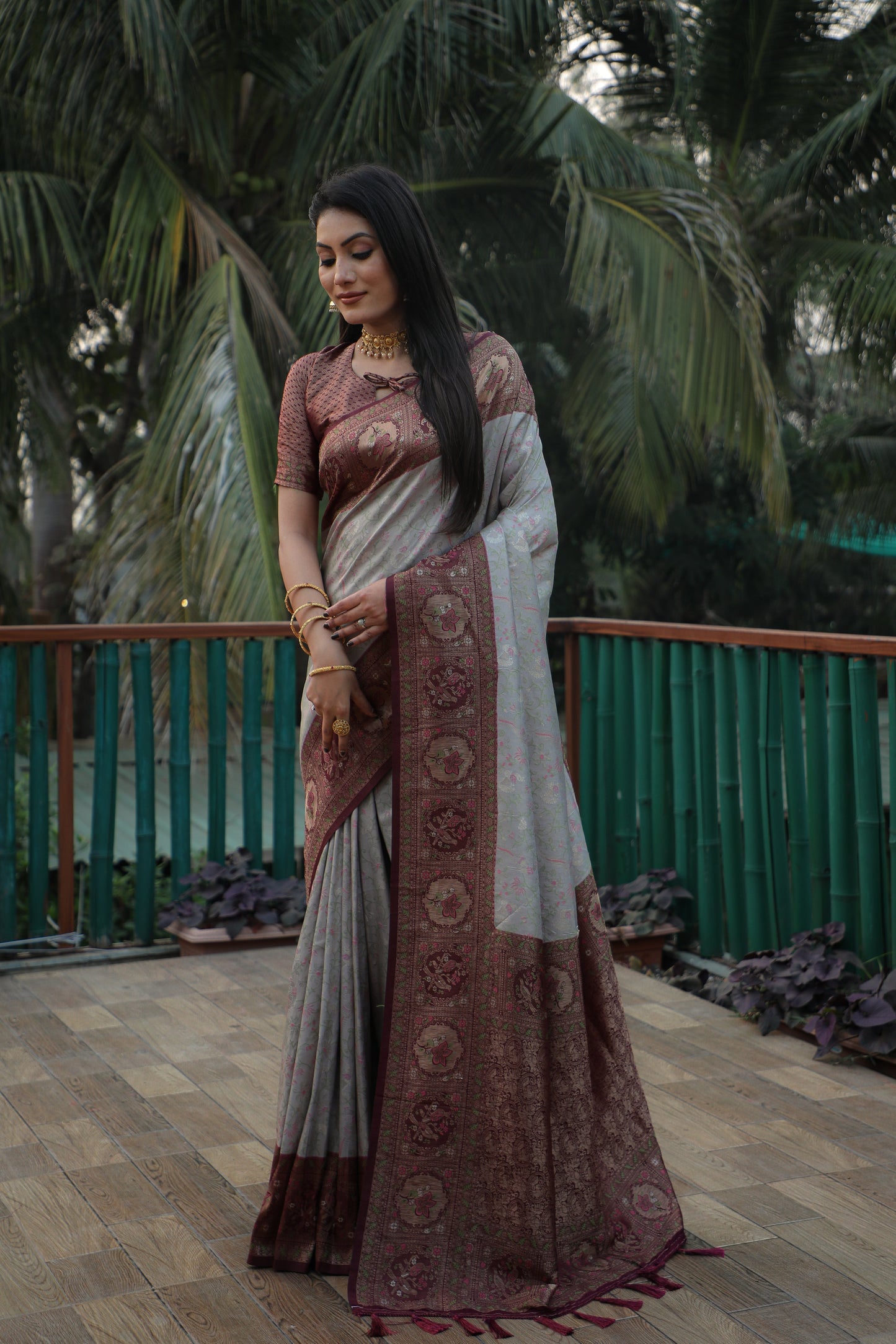 Charming Kanjivaram Grey Color Soft Silk Saree