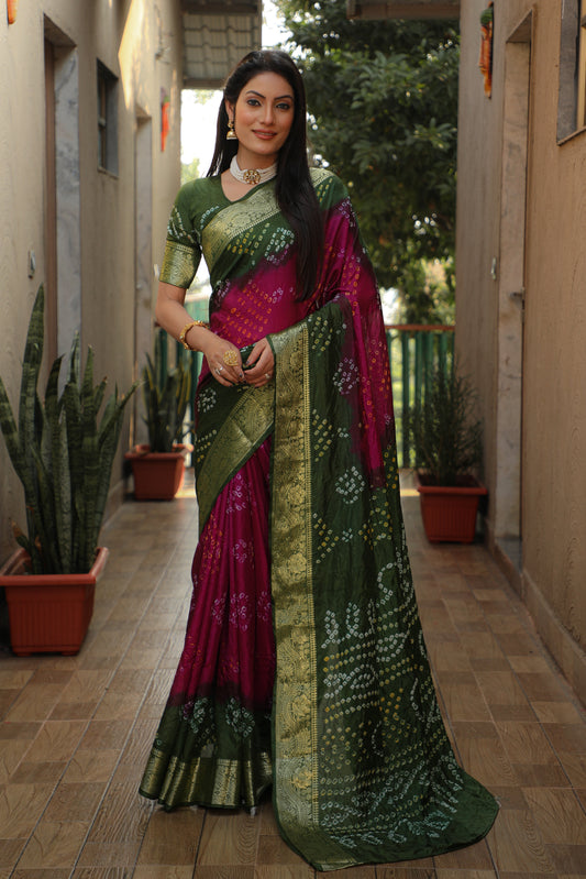 Glimmering Bandhej Rani Color Silk Sarees