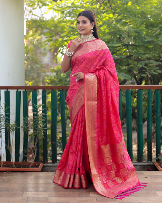 Lovely Silk Bandhej Pink Color Patola Sarees