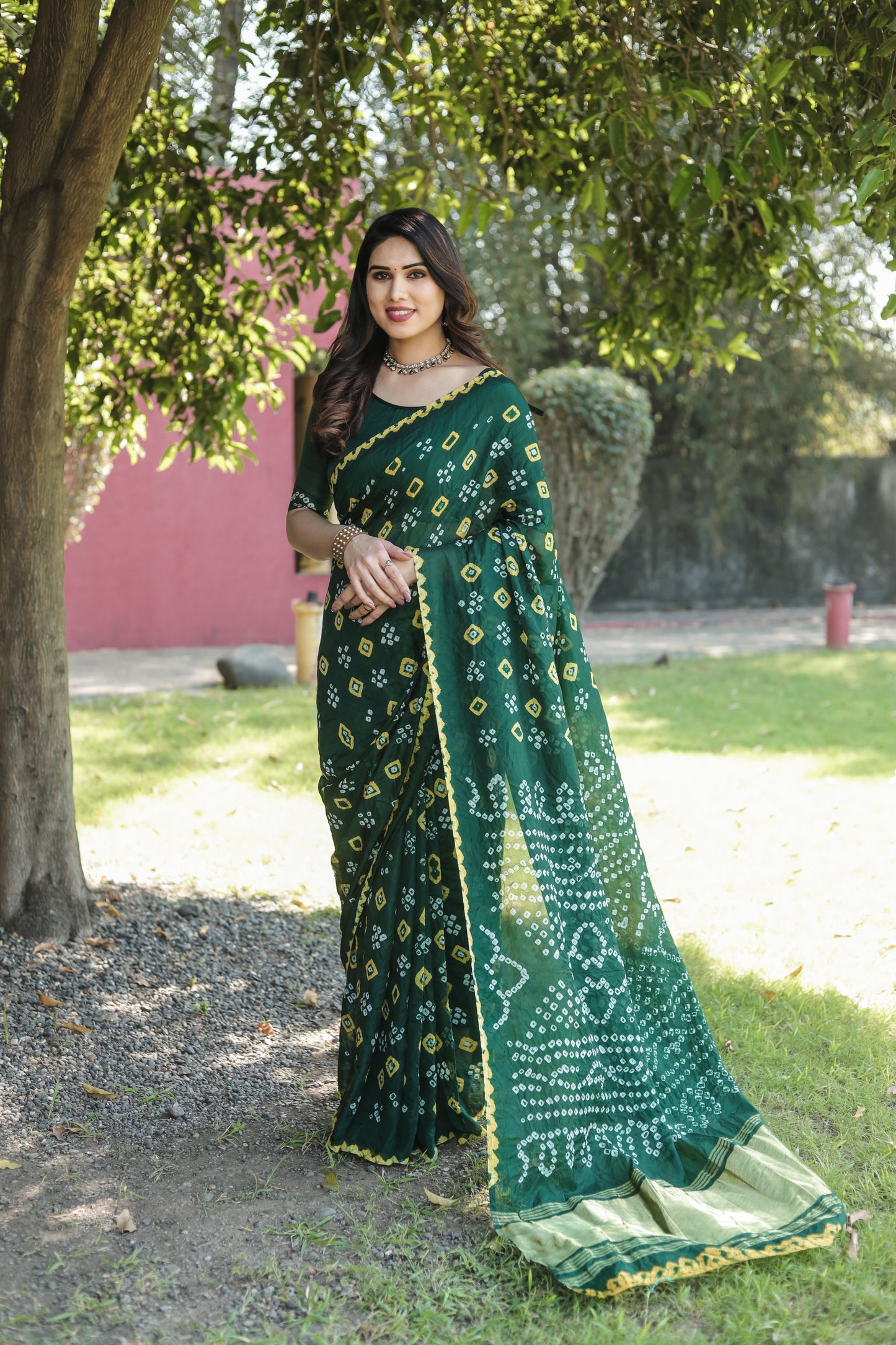 Luxuriant Bandhej Green Color Silk Saree