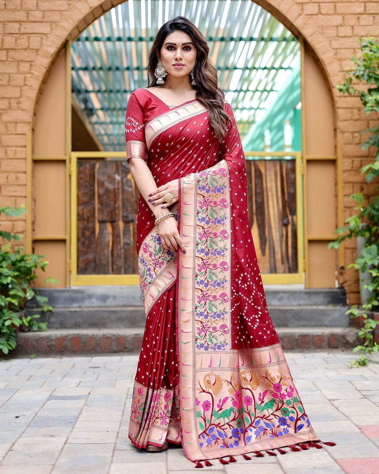 Charming Bandhej Paithani Red Color Silk Saree