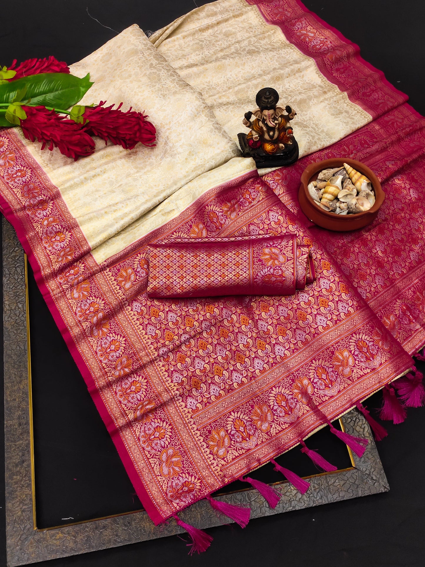 Lovely Kanjivaram Pink & Cream Color Soft Silk Saree