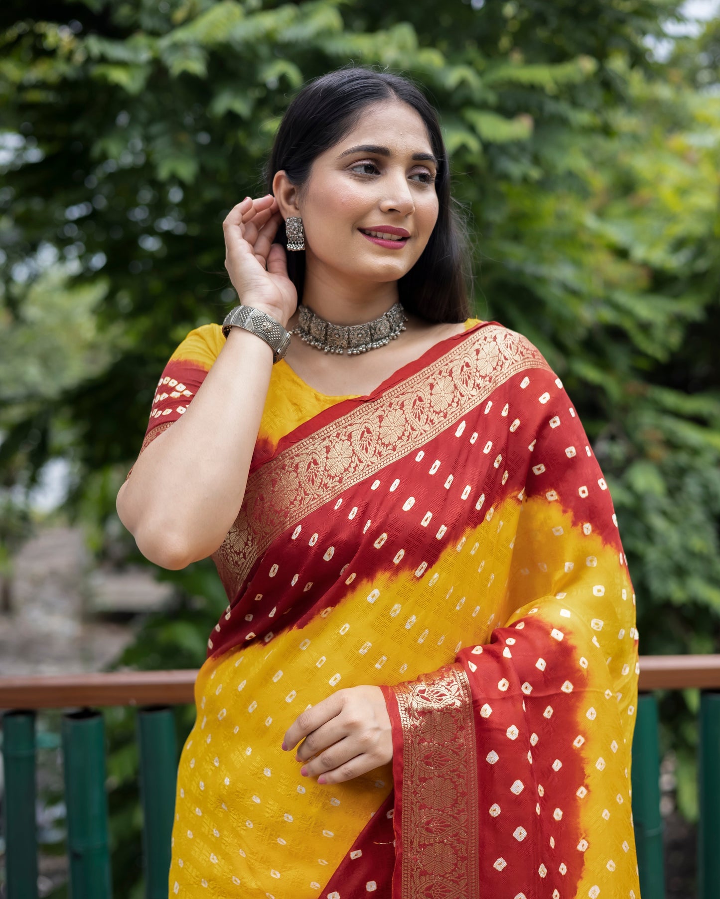 Stylish Bandhej Silk Bandhani Border yellow Color Saree